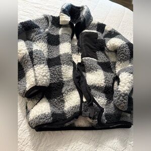Cozy Black and White Checkered Fleece Jacket Teddy Bear Cozy Toddler 4T